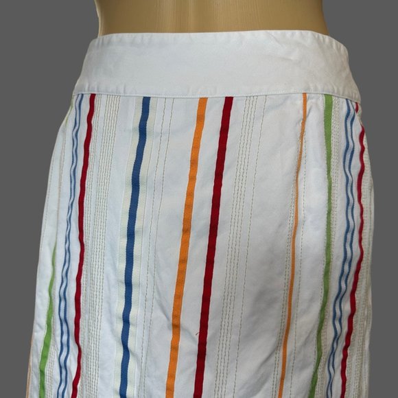 Liz Claiborne Straight Skirt Size 10 White Color Stripes Mid Rise 100% Cotton - Picture 5 of 13